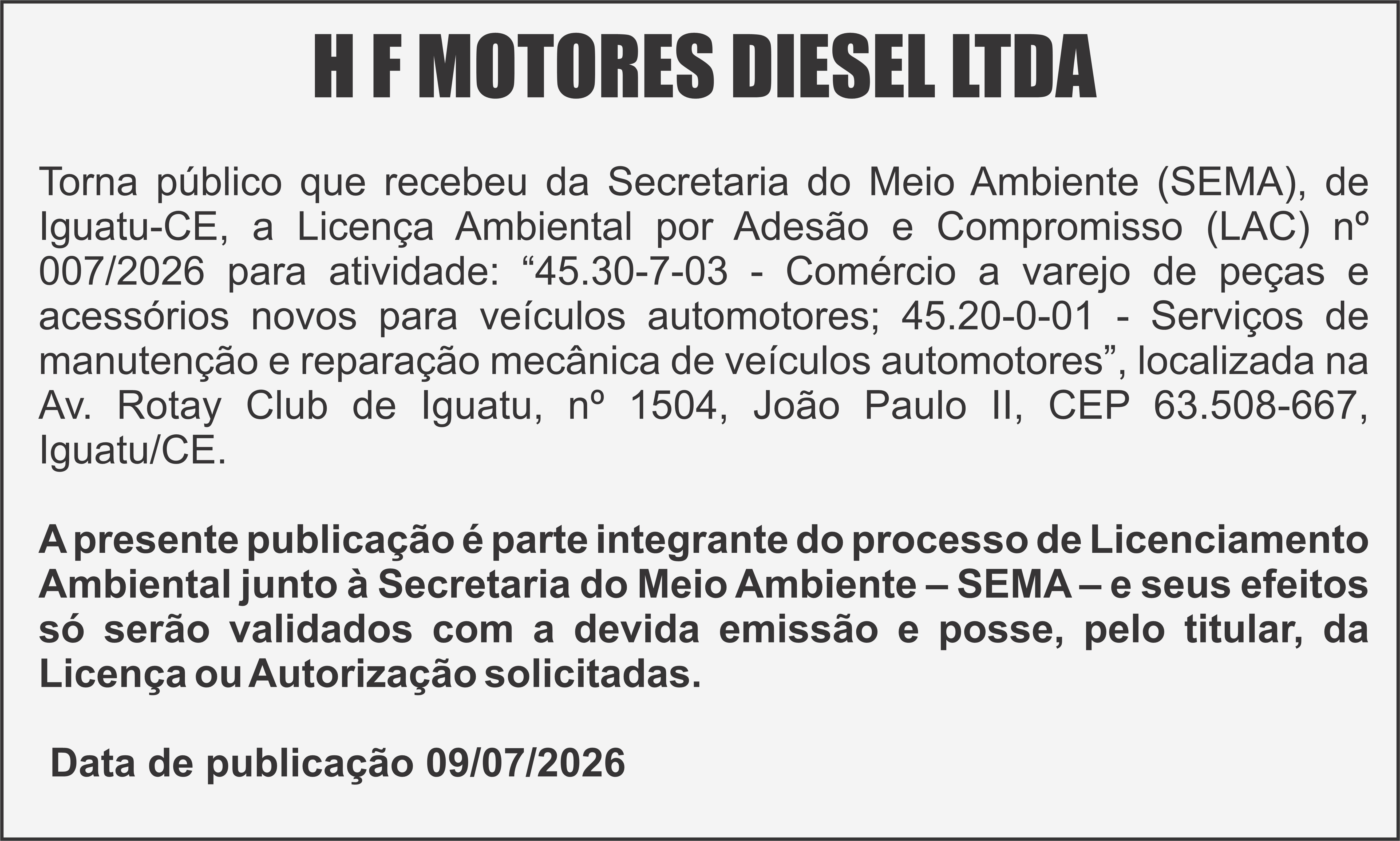 H F Motores Diesel  LTDA