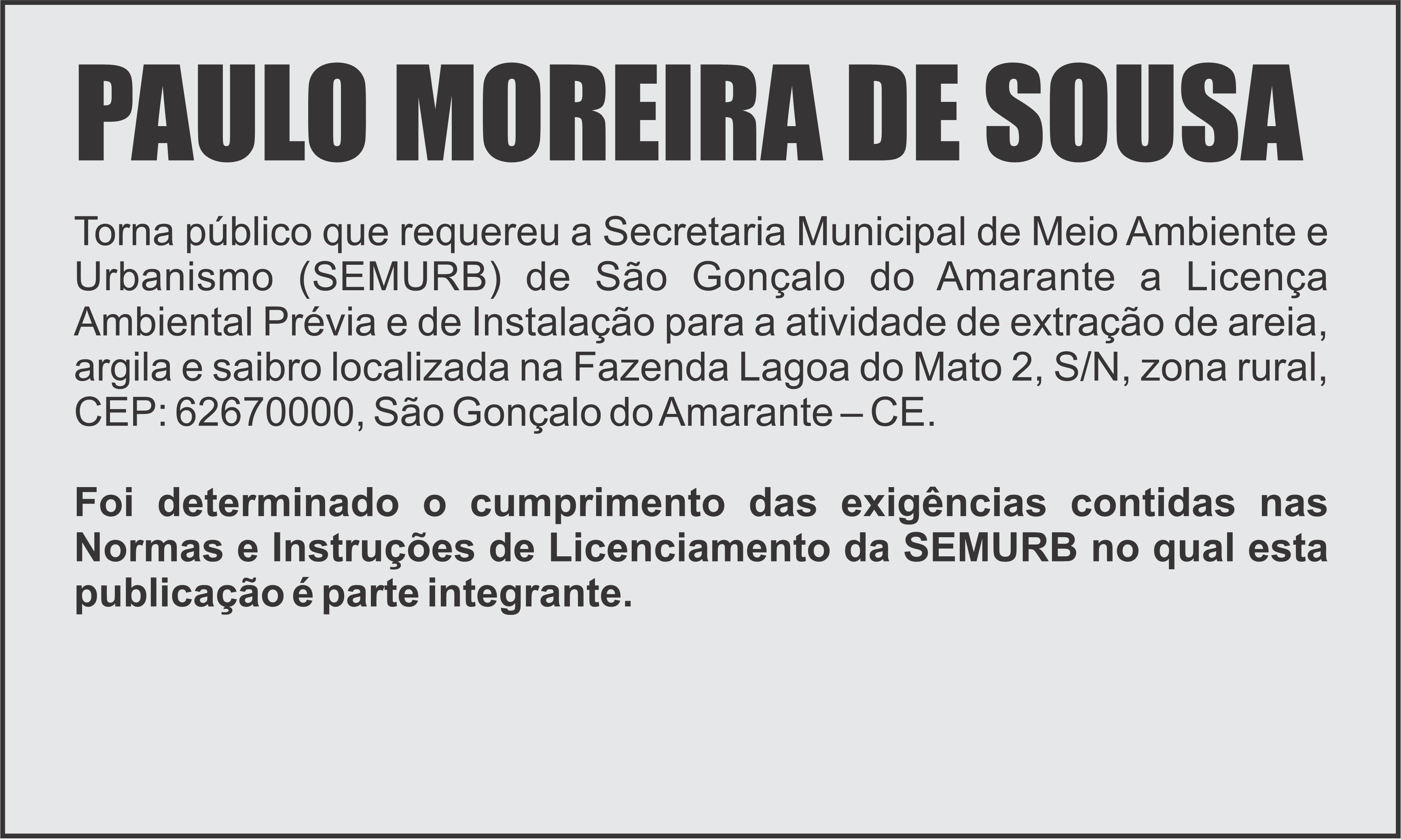 EDITAL: PAULO MOREIRA DE SOUSA