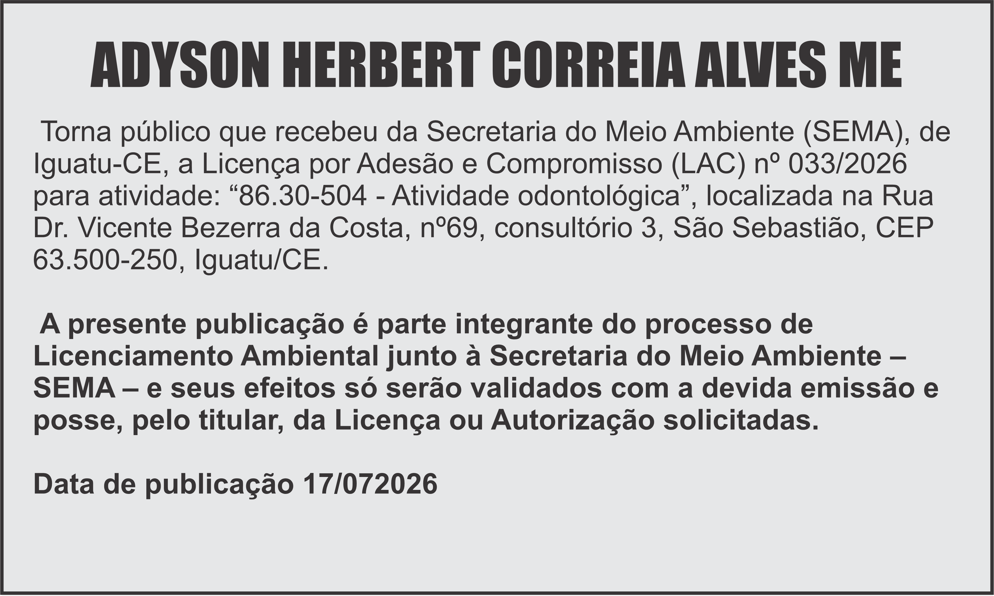 EDITAL: ADYSON HERBERT CORREIA ALVES - ME
