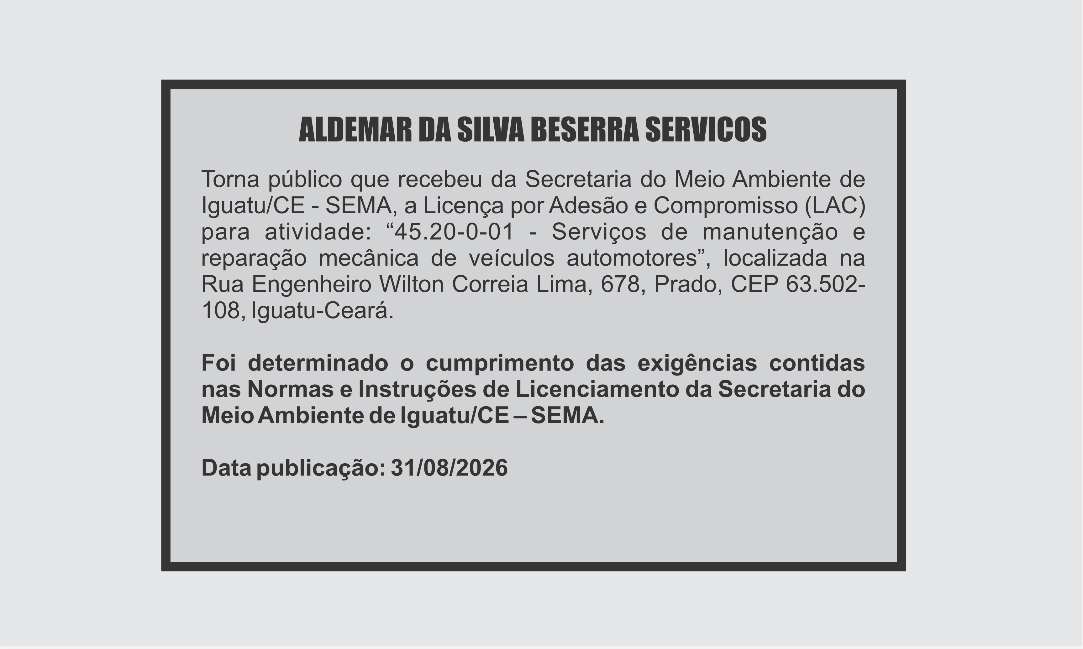 EDITAL: ALDEMAR DA SILVA BESERRA SERVICOS