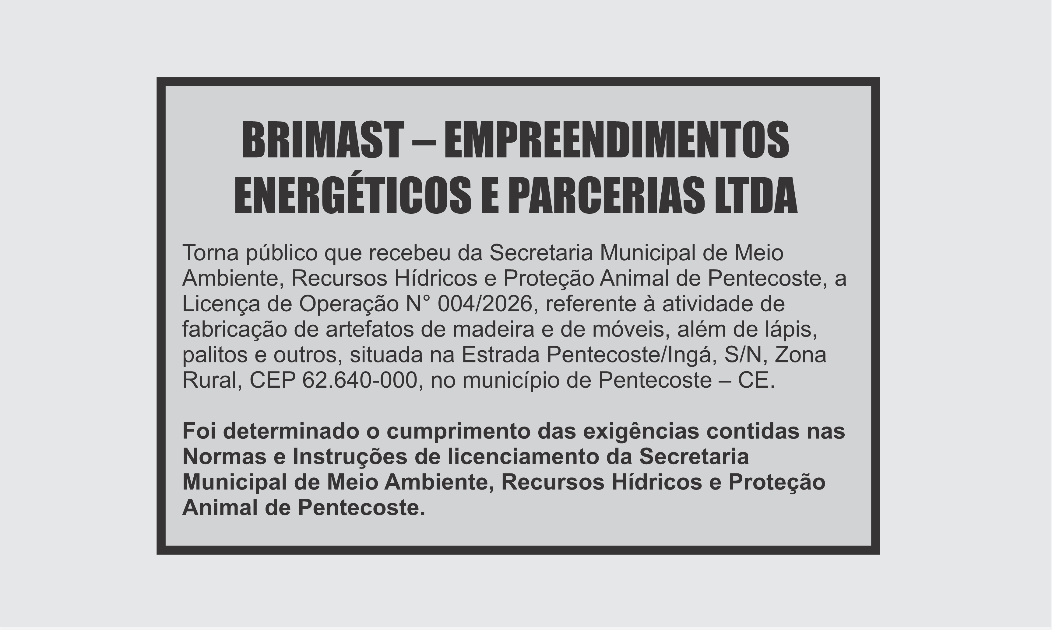 EDITAL:  EMPREENDIMENTOS ENERGÉTICOS E PARCERIAS LTDA