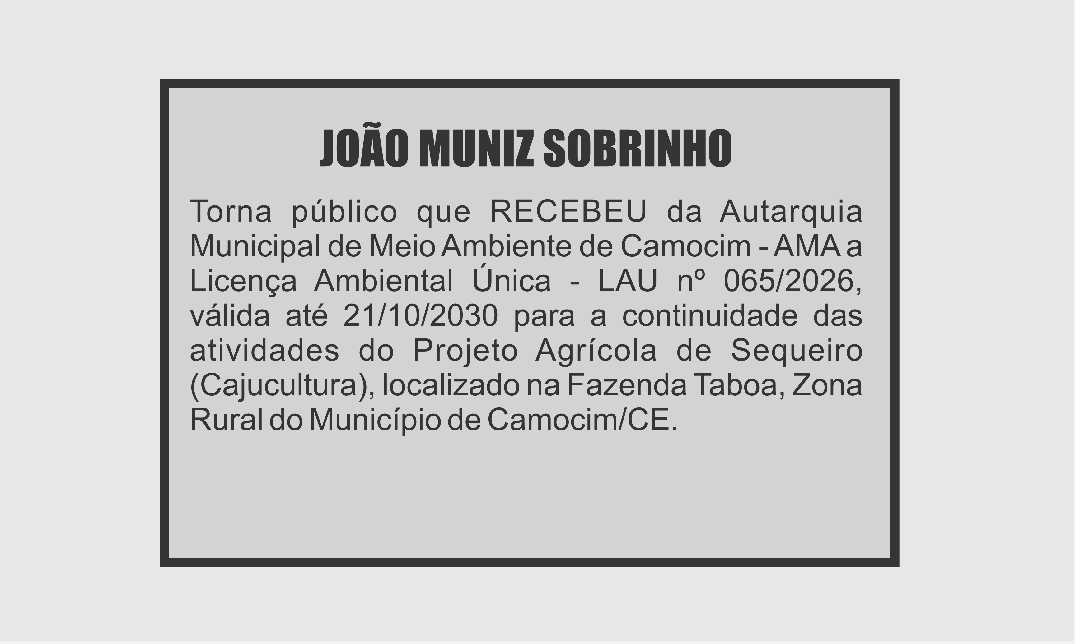 EDITAL: JOÃO MUNIZ SOBRINHO